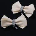 Elegant cream satin bow shoe charms with sparkling rhinestones for bridal heels - Rhinestone Pendant Bowknot (S0080) / 1 Pair / Off White