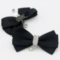 Elegant black ribbon bow shoe clips with sparkling rhinestone charms for wedding heels - Rhinestone Pendant Bowknot (S0080) / 1 Pair / Black