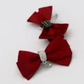 Elegant red satin bow shoe clips with sparkling rhinestone buckle for bridal shoes - Rhinestone Pendant Bowknot (S0080) / 1 Pair / Burgundy