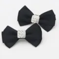 Elegant black satin bow shoe clips with sparkly rhinestone buckles for bridal shoes - Single Pack (S0081) / Black
