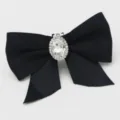 Elegant black fabric bow shoe clip with a sparkling oval crystal center for bridal shoes - Single Pack - Oval Rhinestone Bowknot (S0077) / Black