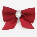 Elegant red satin bow shoe accessory featuring a sparkling central oval crystal detail - Single Pack - Oval Rhinestone Bowknot (S0077) / Burgundy