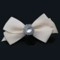 Elegant cream satin bow shoe clip accessory featuring a sparkling rhinestone flower centerpiece - Single Pack - Sunflower Rhinestone Bowknot (S0079) / Off White