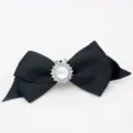 Elegant black ribbon bow shoe clip accessory with a sparkling rhinestone center ornament - Single Pack - Sunflower Rhinestone Bowknot (S0079) / Black