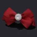 Elegant red satin bow shoe accessory with sparkling crystal flower center decoration. - Single Pack - Sunflower Rhinestone Bowknot (S0079) / Burgundy
