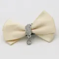 Beige satin bow shoe accessory with sparkling rhinestones for bridal heels - Single Pack (S0080) / Off White
