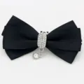Elegant black satin bow shoe clip accessory decorated with sparkling rhinestone details - Single Pack (S0080) / Black