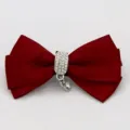 Elegant dark red satin bow shoe clip with sparkling rhinestone centerpiece and heart charm. - Single Pack (S0080) / Burgundy