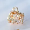 Pearl floral mini hair claw clip for bangs, stylish Korean hair accessories and cute claw. - Leaf Champagne