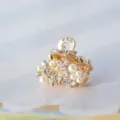 Golden Pearl Rhinestone Mini Hair Claw Clip Sweet Bangs Clip Hair Accessories - Pearl Mini Claw (Leaf) / Leaf White