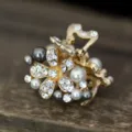 Gold mini hair claw clip with floral rhinestones and faux pearls, chic daily hair accessory. - Floral Gray