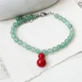 Exquisite green aventurine bead necklace featuring a vibrant red gourd pendant for elegant style. - Bracelet (5.22-2) / 6mm Bead Bracelet / Green
