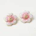 French style oil painting enamel five-petal flower earrings pink gold stud jewelry for women - Multi-color