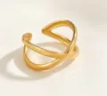 Anello aperto incrociato in acciaio inossidabile minimalista, dettaglio geometrico chic. - Stile Incrociato Geometrico (40296-1) / Oro