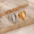 Elegant stainless steel heart shaped ring with textured surface, double color fashion jewelry - Striped Heart Style (40174) / Silver