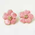 Pink enamel flower earrings with gold edge sweet floral ear studs for women fashion jewelry - Pink