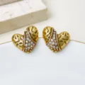 Vintage gold heart earrings for women featuring sparkling rhinestones and elegant hollow design. - White Rhinestone (8.14-1)