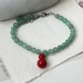 Green Aventurine Bead Red Gourd Pendant Necklace New Chinese Light Luxury Clavicle Chain - Bracelet (5.22-2) / 8mm Bead Bracelet / Green