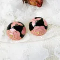 Retro pink black enamel flower stud earrings vintage chic metal jewelry for women daily wear - Pink and Black