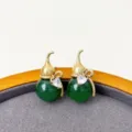 Retro ethnic style green gourd earrings with heart crystal charming women jewelry accessory - Green Agate