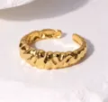 Gold irregular textured stainless steel open ring for women beach resort style. - Rock Texture Style (40173) / Gold