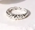 Trendy stainless steel open ring for women, unique textured design, chic adjustable beach jewelry. - Rock Texture Style (40173) / Silver