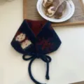 Gebreide winter oorbeschermers met schattig sneeuwman jacquard patroon en lintjes voor vrouwen. - Eén maat / Marineblauw