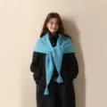 Sea salt blue knitted triangular wool scarf with tassels, warm winter fashion shawl for women - 70x185cm / Sea Salt Blue