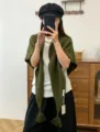 Green wool tassel triangular scarf, versatile warm winter layering shawl for women. - 70x185cm / Army Green