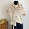 Beige geflochtene Fransendreieckschal Damen Schultertuch, gemütliches warmes Winter-Accessoire. - 70x185cm / Khaki