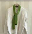 Green knitted baguette scarf, versatile solid color woolen neckerchief for stylish daily wear. - 5x130cm / Grass Green