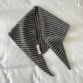 Black and white striped knitted triangular scarf for women autumn winter warm neck - Dusty Pink / 30x90cm