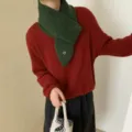 Dunkelgrüner Wollspitzschal für Damen, warmer Winter-Halswärmer, koreanisches Modeaccessoire - Herz-Spitz-Langschal / Grün