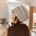 Retro striped knit slouchy beanie for women, spring summer fashion versatile trendy hat. - M (56-58cm) / Beige
