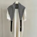 Black and white striped knitted scarf shawl with long straps stylish winter accessory for women - Black