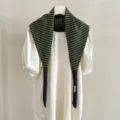 Women's knit striped scarf winter warm long ribbon triangular shawl versatile fashion stylish neck wrap - Green