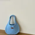 Solid color knit handbag minimalist underarm shoulder bag casual chic autumn winter daily commute - One Size / Blue