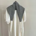 Black and white striped knitted triangular scarf stylish winter warm shawl for women fashion - Beige
