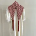 Korean winter new pure wool ribbon triangular scarf versatile striped shawl for women fashion - Red