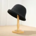 Classic black wool felt cloche hat with rolled brim, elegant vintage dome bucket hat for women. - M (56-58cm) / Black