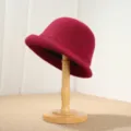 Retro wool felt cloche hat women autumn winter short brim bucket hat elegant solid color - M (56-58cm) / Red
