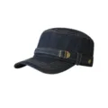 Stylish dark blue denim cadet cap with contrast stitching and metal buckle for women. - M (56-58cm) / Dark Blue