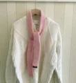 Pink knit mini scarf, cozy solid color winter neck warmer, stylish retro accessory. - 5x130cm / Pink