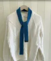 Blue knitted narrow scarf for women, stylish solid color cozy winter neck warmer fashion accessory. - 5x130cm / Lake Blue