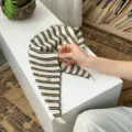 Korean style striped knitted triangle scarf women autumn winter fashion versatile shawl bib - Cream White