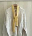 Solid yellow knit small scarf, winter fashion warm baguette neck warmer, cozy ribbed design. - 5x130cm / Yellow