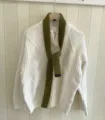 White cable-knit sweater paired with a dark green decorative mini scarf, retro chic style. - 5x130cm / Army Green