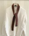 Solid brown knit mini scarf, cozy winter neck warmer, stylish baguette scarf accessory. - 5x130cm / Coffee