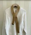 Cozy knitted narrow scarf for women, solid color wool baguette scarf, stylish winter neck warmer - 5x130cm / Khaki
