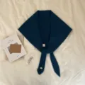 Pure wool ribbon triangle scarf for women, stylish winter warm knitted shawl and neck wrap. - Dark Blue